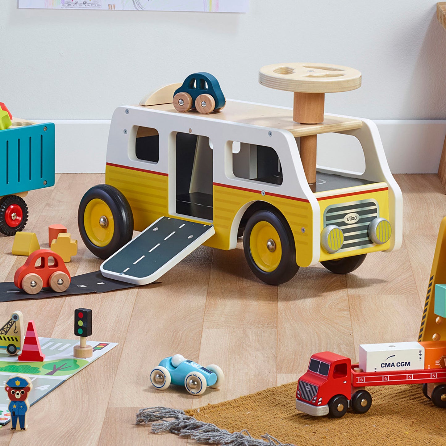 Vilac gåbil med garage og 2 biler