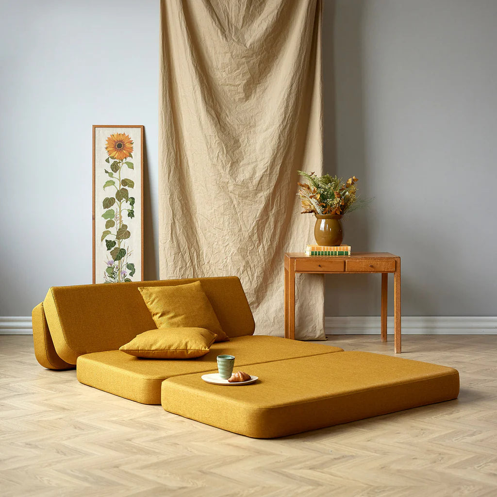 by KlipKlap KK 3 Fold Sofa 120 cm – Mustard/Mustard (foldemadras)