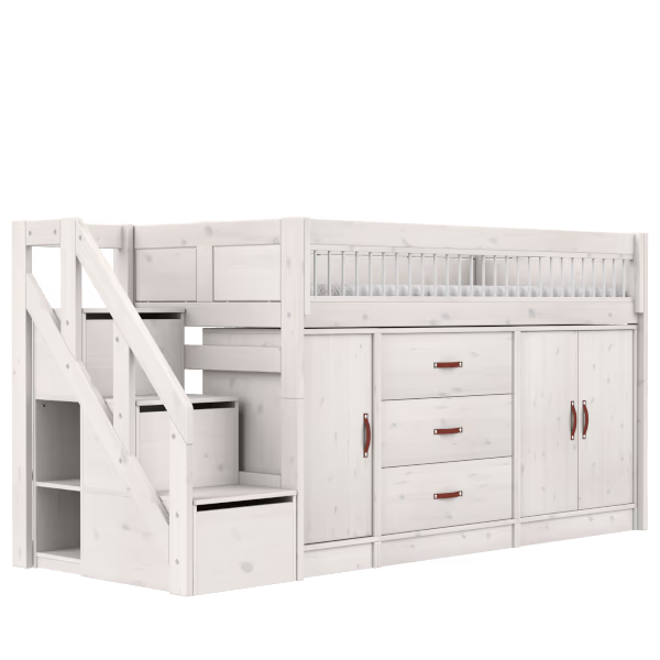 LIFETIME Kidsrooms halvhøj seng 128 cm inkl. opbevaring 90x200 cm – hvidpigmenteret