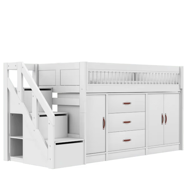 LIFETIME Kidsrooms halvhøj seng 128 cm inkl. opbevaring 90x200 cm – hvid