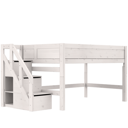 LIFETIME Kidsrooms halvhøj seng med trappe 128 cm 120x200 – hvidpigmenteret