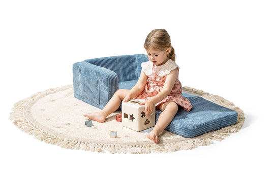 Shappy Lumi lænestol i fløjl – 2-i-1 børnestol og liggemåtte - Sky Sugar