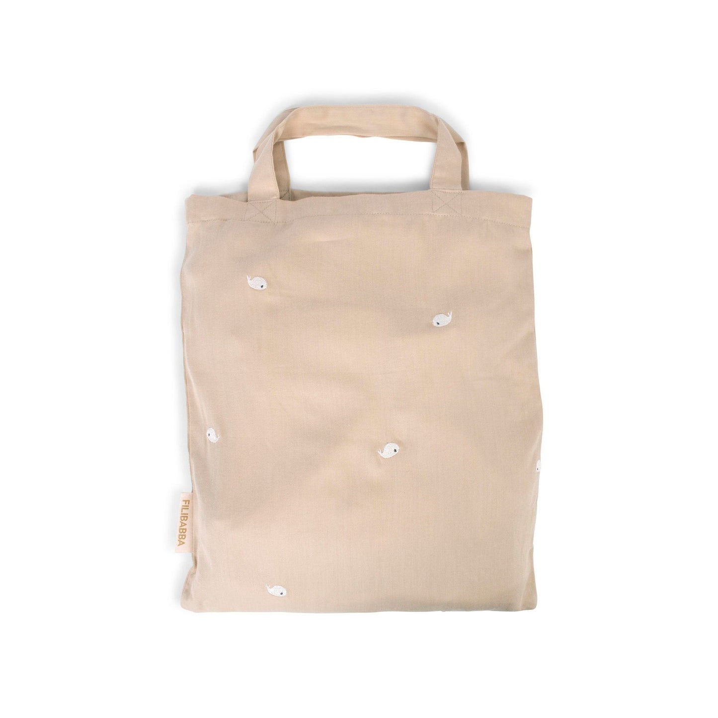 Filibabba baby sengetøj GOTS (70x100 cm) – Broderet Hvalen Christian – Warm Grey
