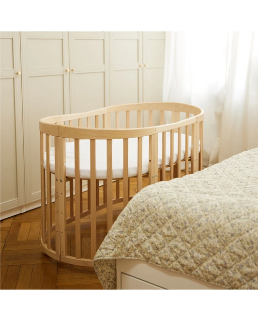 Waldin 7-i-1 oval tremmeseng med madras – naturtræ