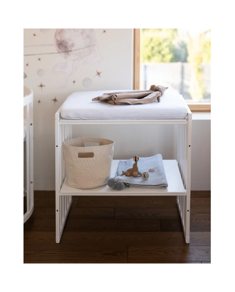 Waldin 7-i-1 oval tremmeseng med madras – hvid