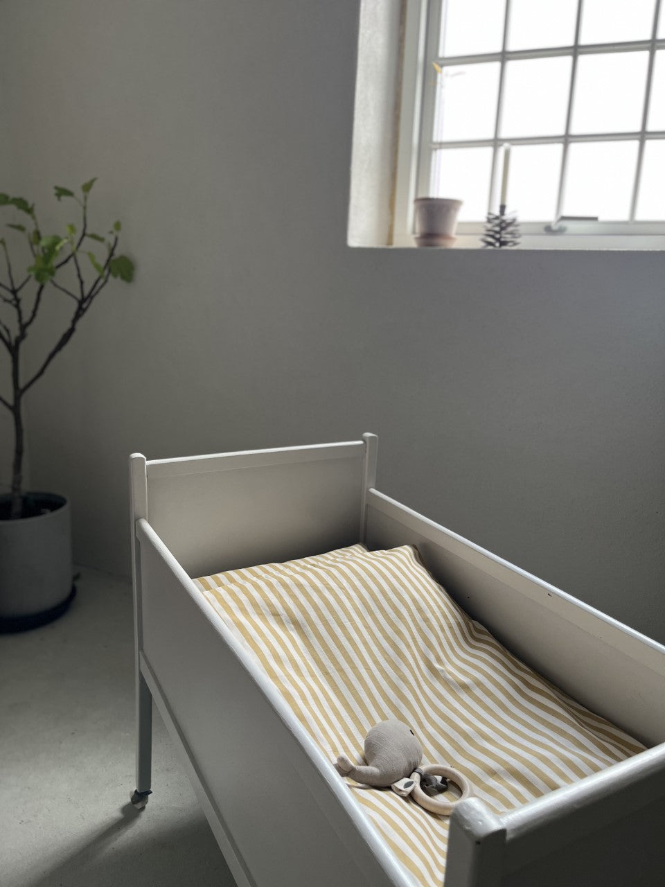 Pine Cone juniorsengetøj i økologisk bomuld – Mustard Stripe