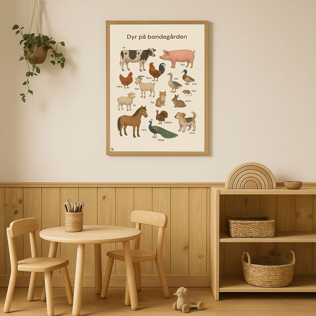 Dyr på bondegården – plakat i håndtegnet stil (50x70 / 70x100 cm)