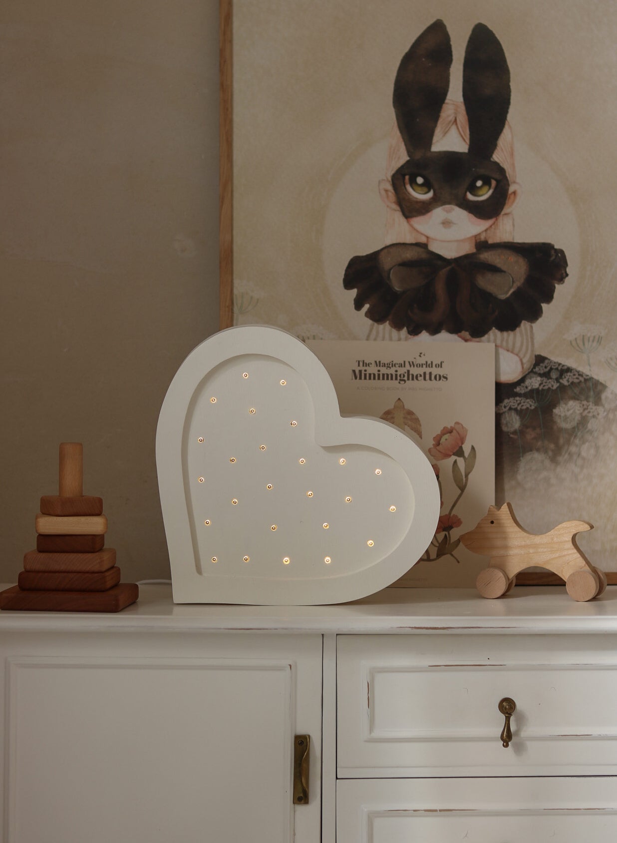 Little Lights Heart lampe i træ