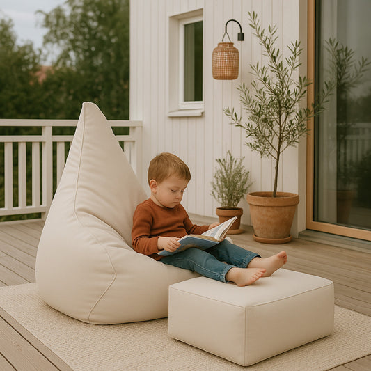 Tearo: Bean Bag + Footrest for Little Loungers - Beige