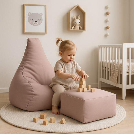 Tearo: Bean Bag + Footrest for Little Loungers - Rosy Pink