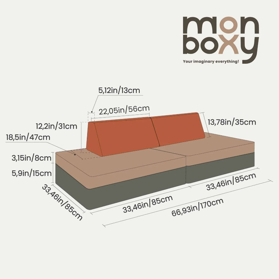 Monboxy Legesofa og tumlesæt med 4 dele – Turkis