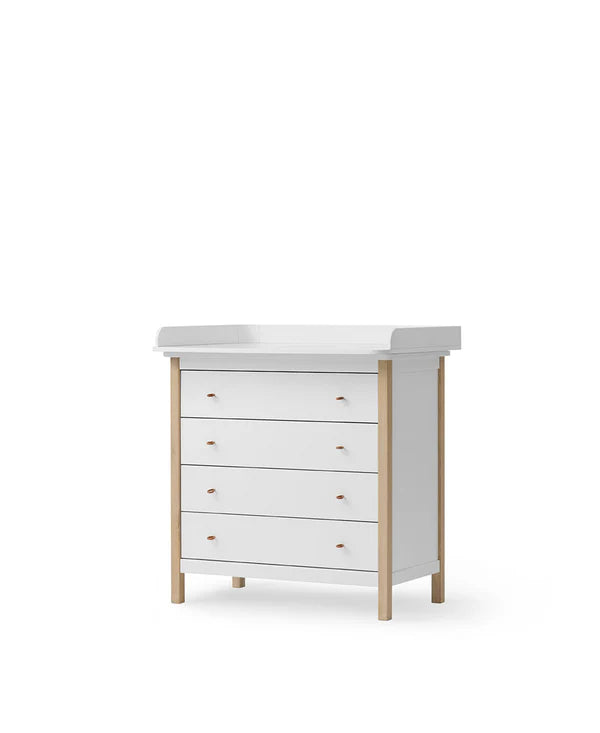 Oliver Furniture Wood puslekommode med 4 skuffer og pusleplade – hvid/eg