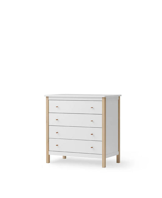 Oliver Furniture Wood kommode med 4 skuffer – hvid/eg