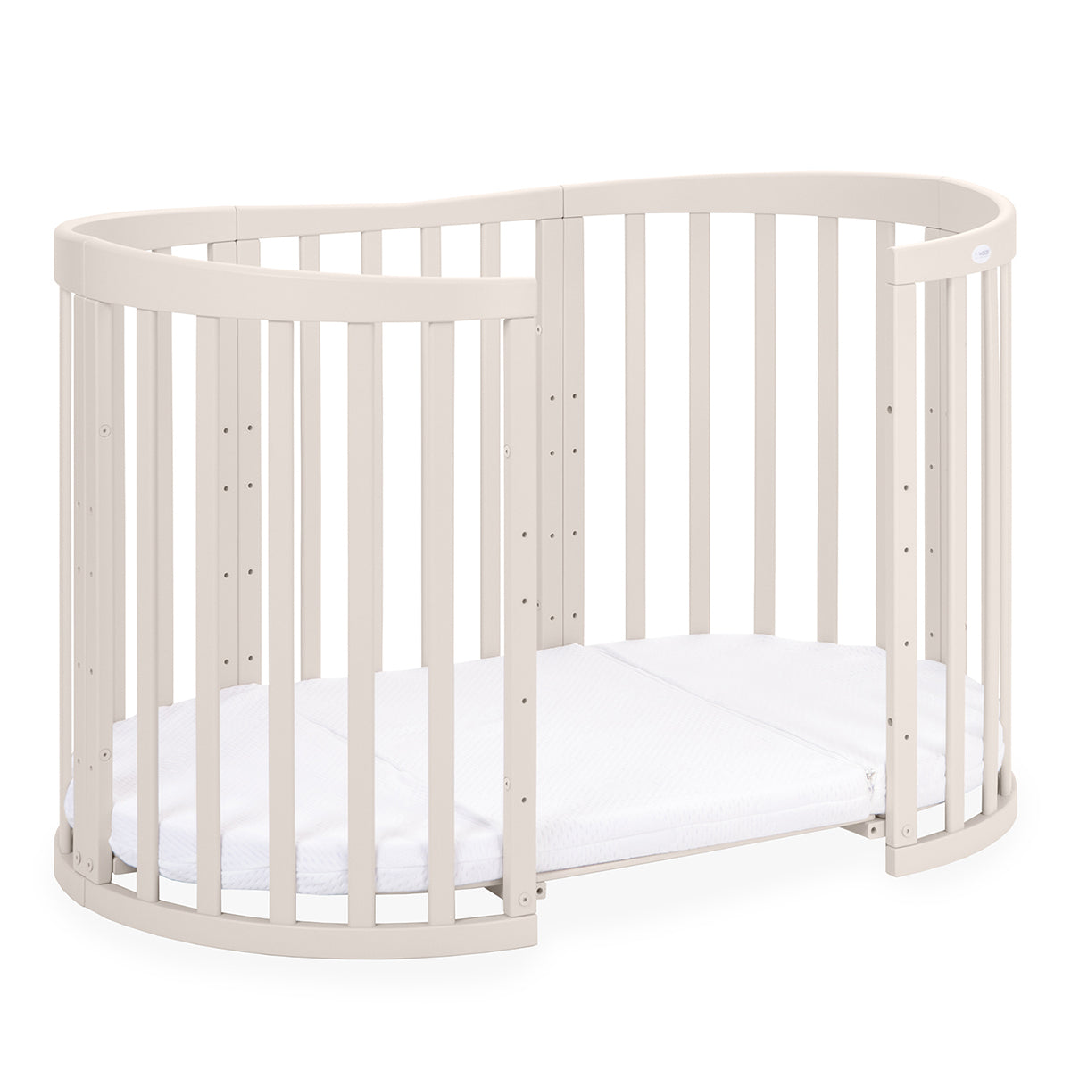 Waldin 7-i-1 oval tremmeseng med madras – Cashmere