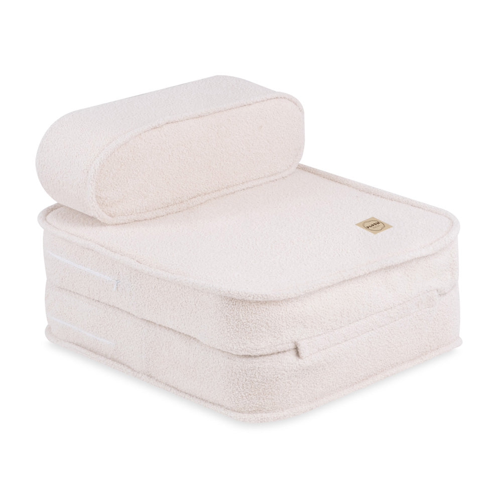 Plush Nest mini-legesofa med liggefunktion – 150x60x25 cm, creme lammeskind-look