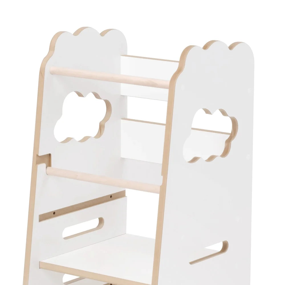 Plush Nest læringstårn i træ – 2 trin, hvid sky