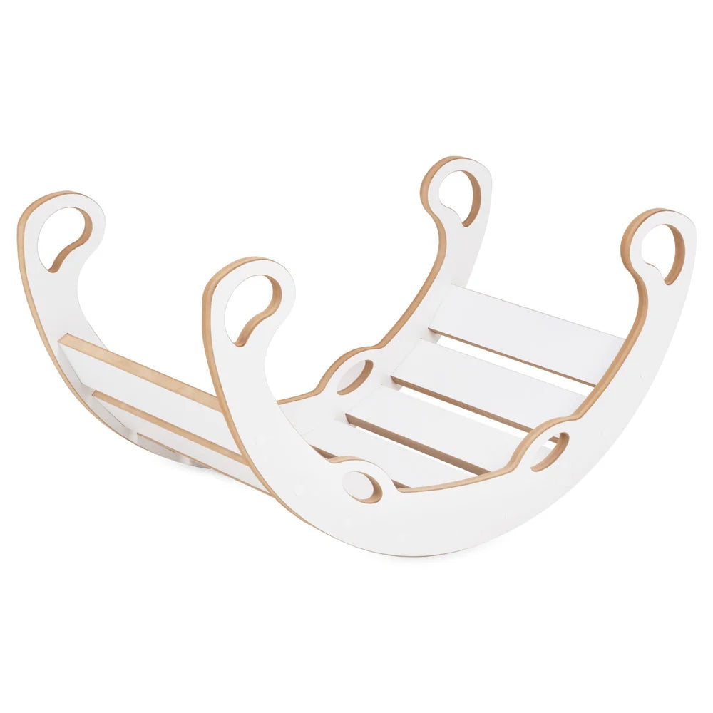 Plush Nest klatrebue XS Mini Rocker 2-i-1 med pude, lys beige/hvid – Wooden Play