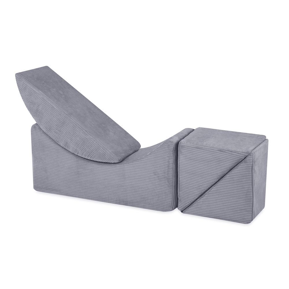 Plush Nest tumlesæt med 4 dele – Recliner 145x35x45 cm, grå premium fløjl