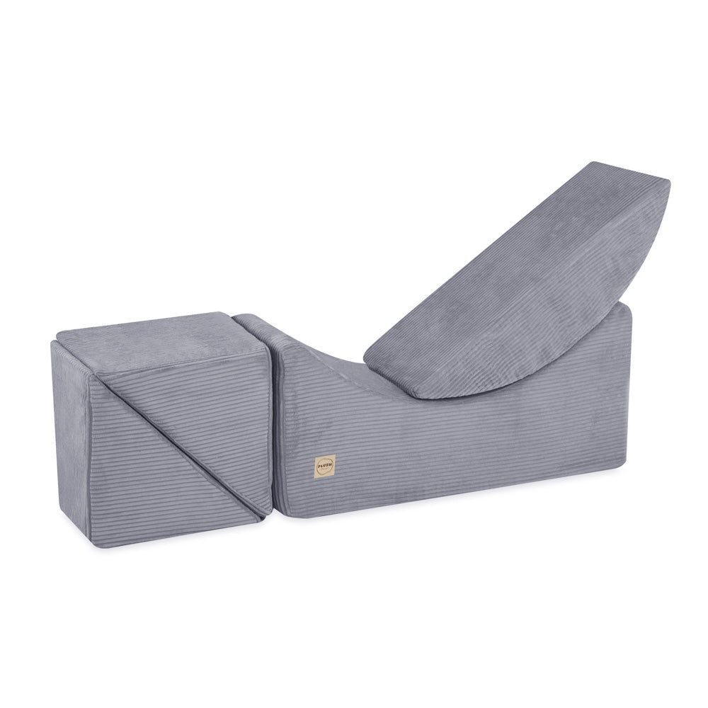 Plush Nest tumlesæt med 4 dele – Recliner 145x35x45 cm, grå premium fløjl