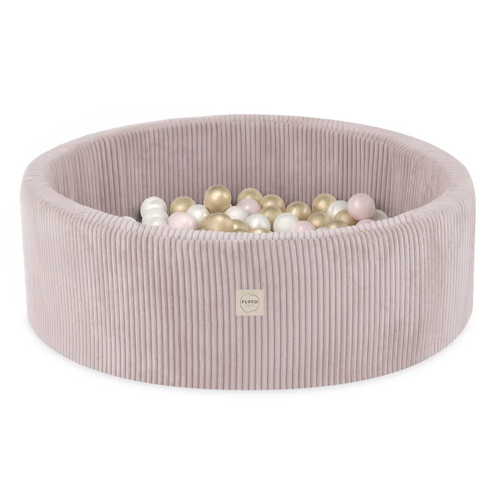 Plush Nest Boldbassin med 200 bolde – Lyserød Bred Fløjl, 90x30 cm, Rund