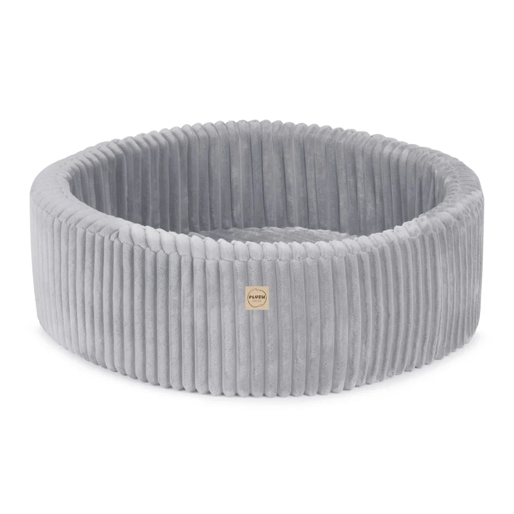 Plush Nest Boldbassin med 200 bolde – Grå Puffy Lamell, 90x30 cm, Rund