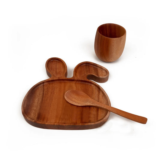 Spisesæt i khayatræ – Tallerken, kop og ske