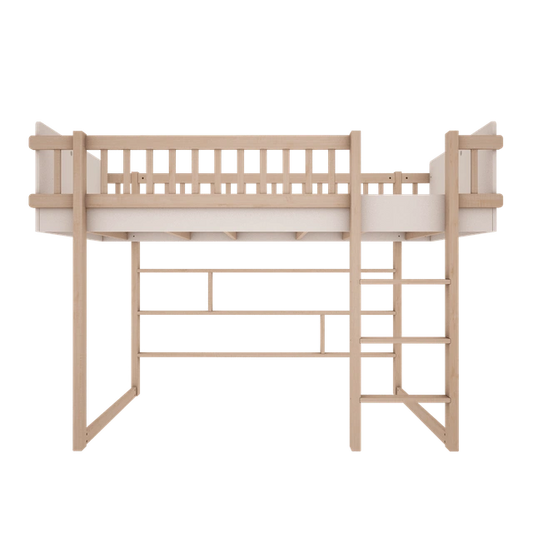 Wood Luck Design - Basic - halvhøj seng 90 x 200 cm – hvid og bøgetræ