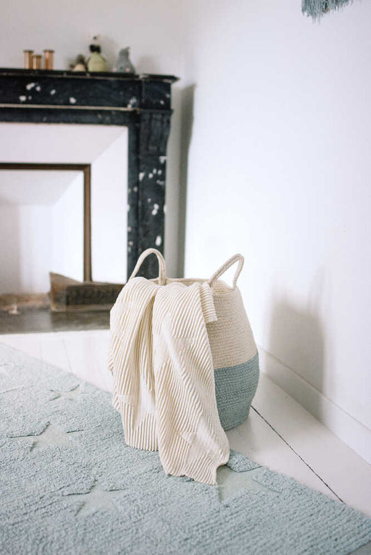 Lorena Canals opbevaringskurv med håndtag – Zoco Vintage Blue-Natural