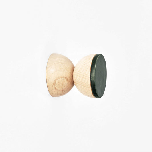 Beech Wood & Veramic Wall Hook / Knob - Dark Green