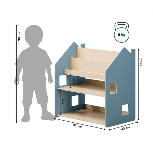 Montessori 2-in-1 Bookshelf and Toy Storage – Light Blue