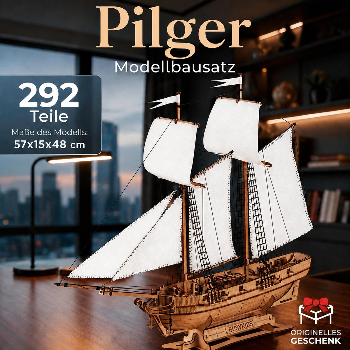 BusyKids Pilgrim Wooden Ship Model Kit, 292 Pieces