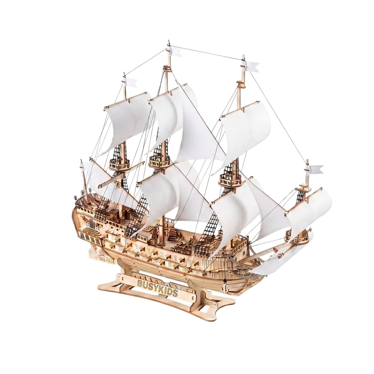 BusyKids Storm of the Seas Wooden Ship Model Kit with Lighting, 583 Pieces
