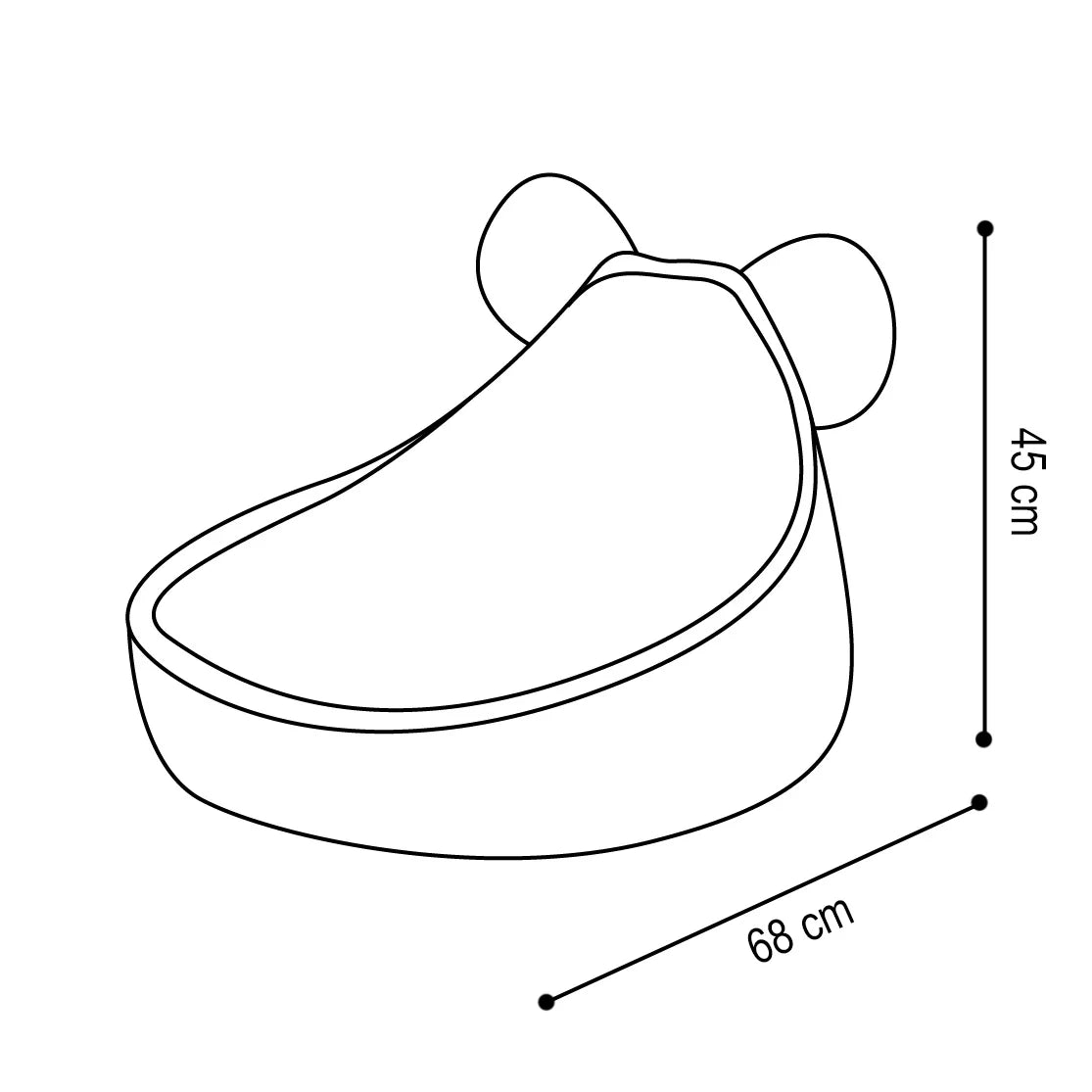Plush Nest Huggy Bear sækkestol – 68x45 cm, grå, fløjl