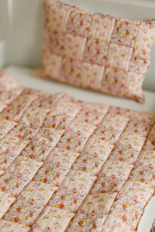Cotton Quilted Patchwork Blanket + Pillow Set Small - Spring Garden
