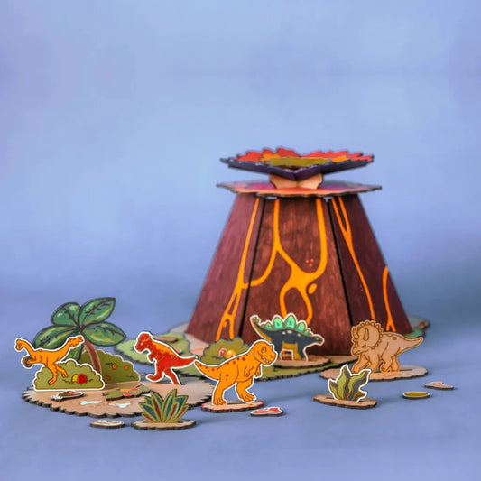 Volcano Escape – Colour-Your-Own Wooden Dinosaur Play Set