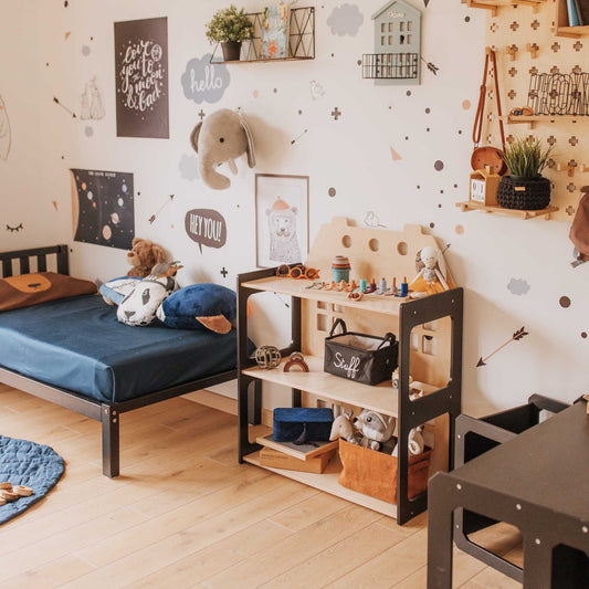 Sweet Home From Wood 2-i-1 dukkehus og Montessori reol – sort