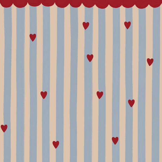 French Hearts Stripes Wallpaper