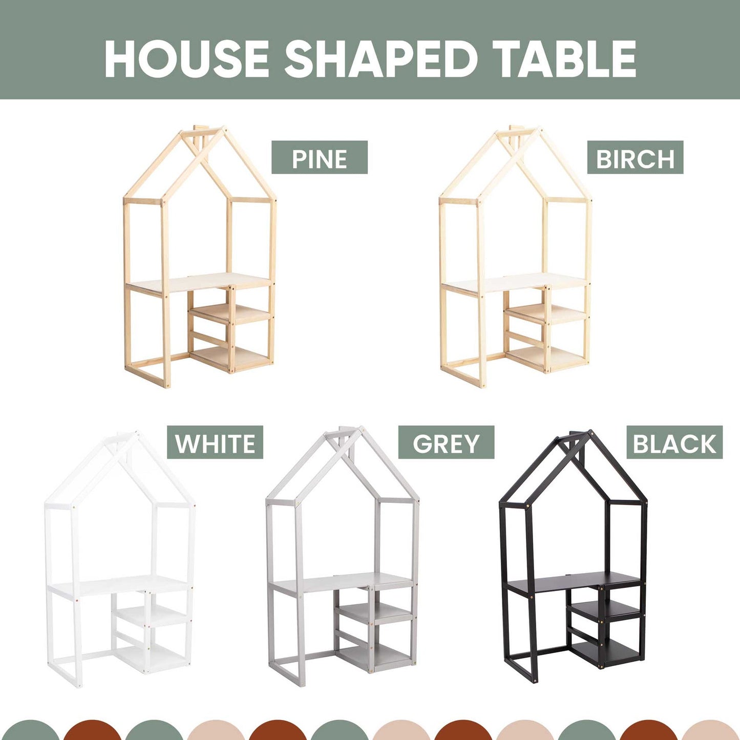 Sweet Home From Wood husformet skrivebord til børn – grå