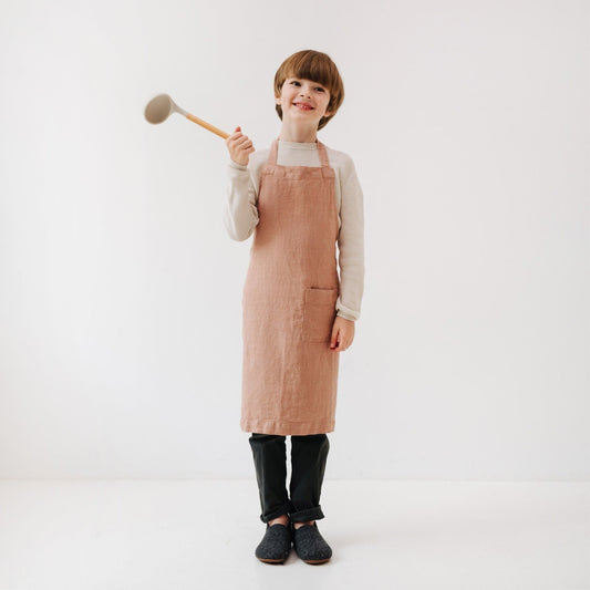 Linen Daily Apron for Kids - Cafe Creme
