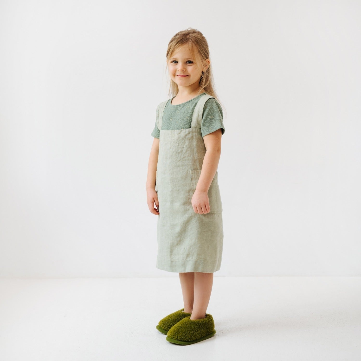 Linen Pinafore Apron for Kids - Sage