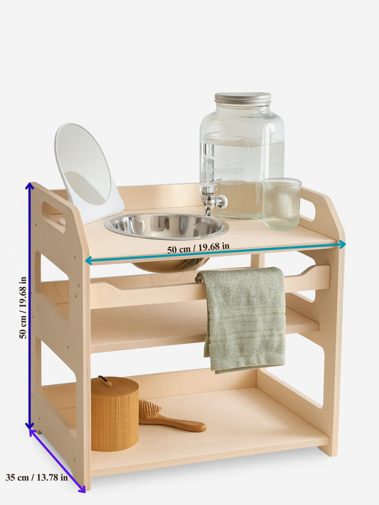 Montessori Wooden Washbasin With Storage for Kids - Small