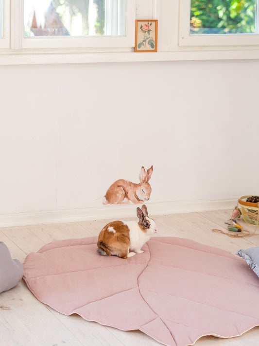 Organic Cotton and Linen Leaf Playmat - Powder Pink
