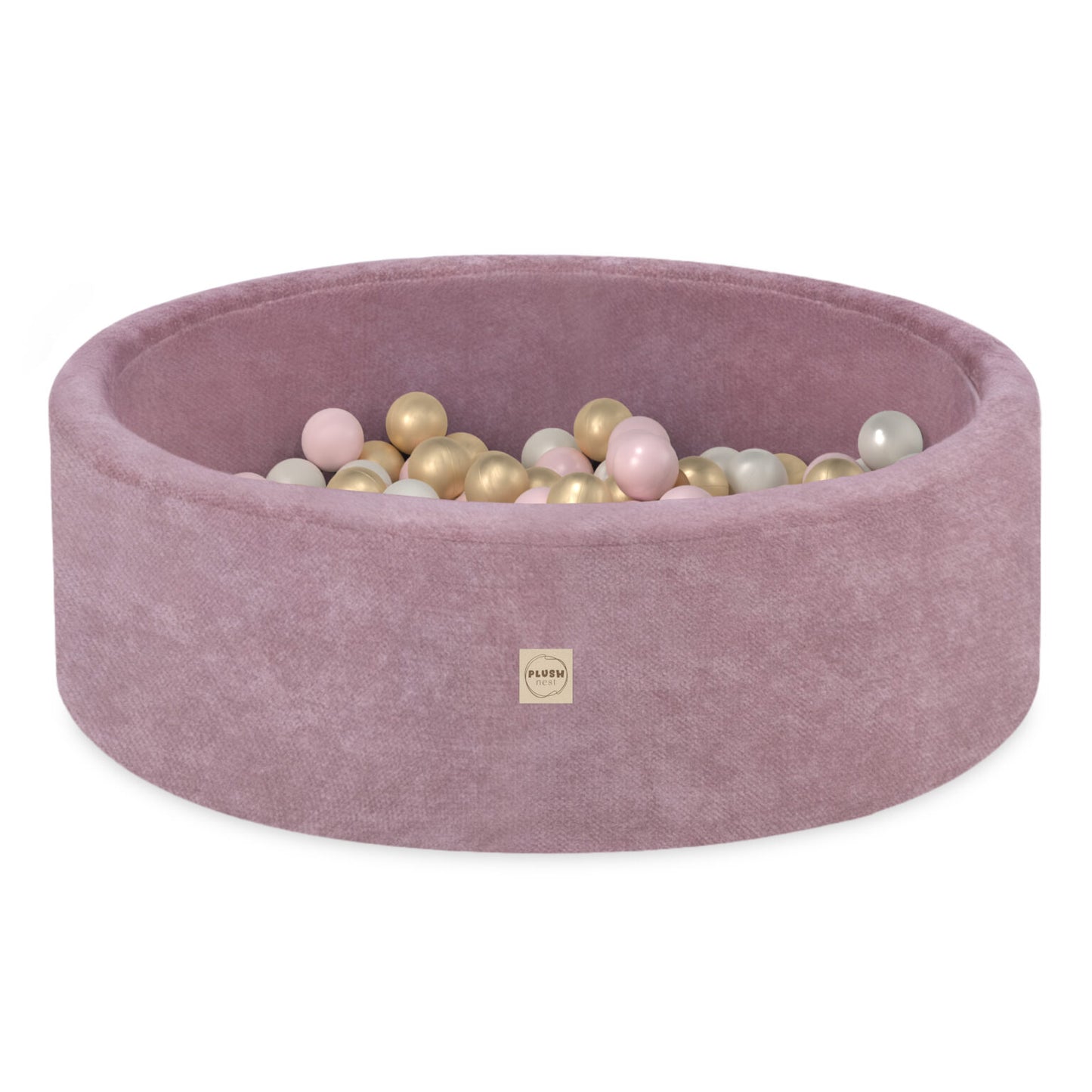 Plush Nest boldbassin med 200 bolde i premium chenille – lyserød – 90x30 cm