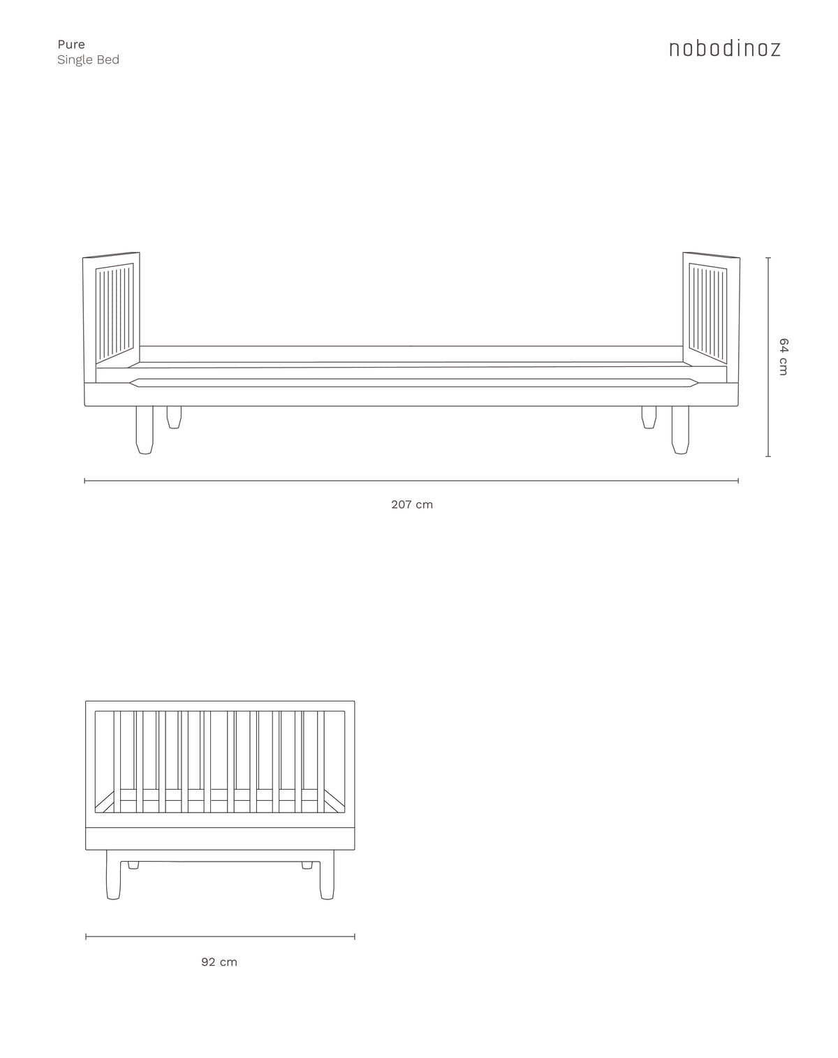 Nobodinoz Pure børneseng inkl. sengeheste i massiv eg – 90 x 200 cm
