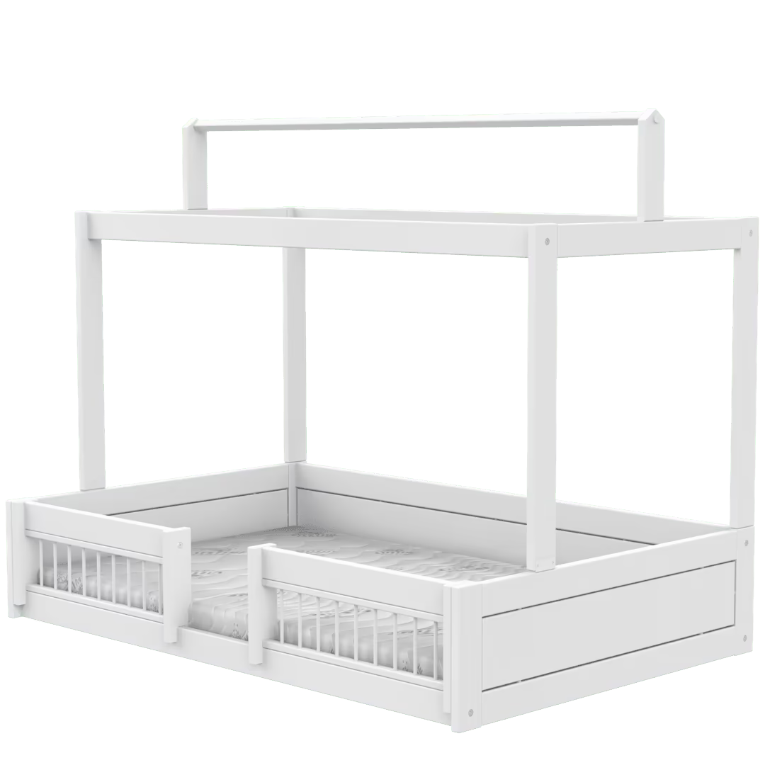 LIFETIME Kidsrooms montessori børneseng med topkonstruktion og sengeheste 120x200 cm – hvid