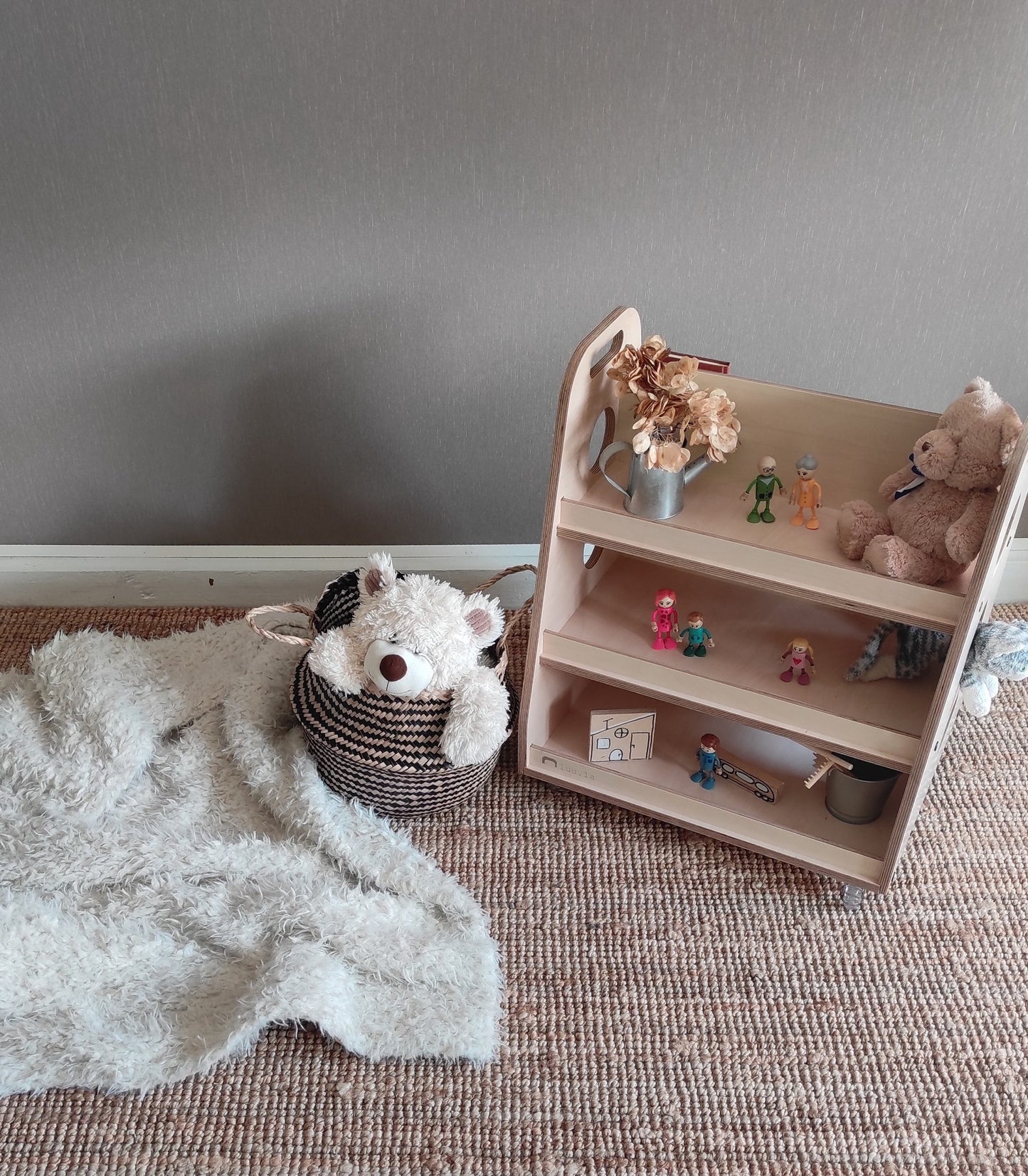 Luula Berta Montessori Bogreol på Hjul – Opbevaring og Rolleleg