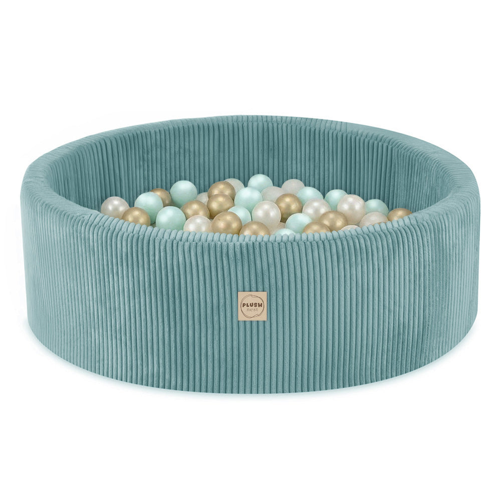 Plush Nest boldbassin med 200 bolde i premium fløjl – lyseblå – 90x30 cm