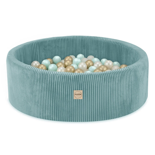 Plush Nest boldbassin med 200 bolde i premium fløjl – lyseblå – 90x30 cm