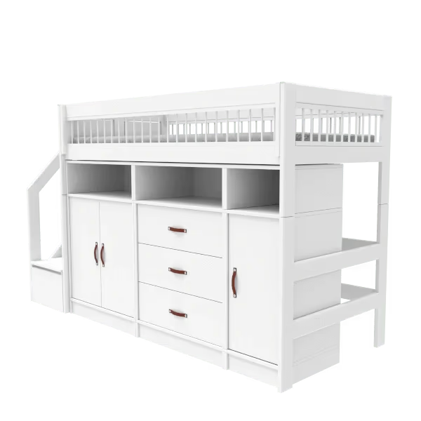 LIFETIME Kidsrooms højseng inkl. opbevaring 152 cm – Breeze – 90x200 cm – hvid