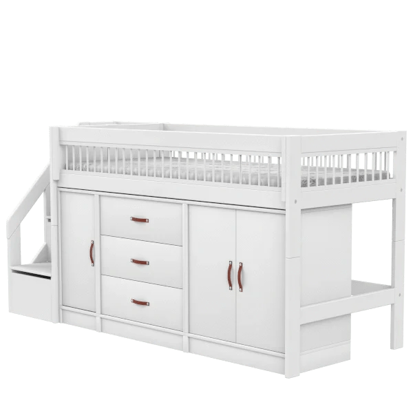 LIFETIME Kidsrooms halvhøj seng inkl. opbevaring 128 cm - 90x200 cm – Breeze – hvid